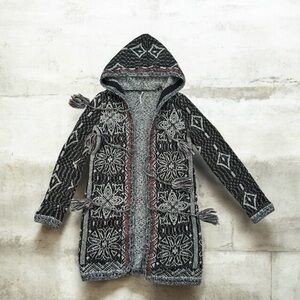 Free People Patterned Hooded Jacket - Black and Gray